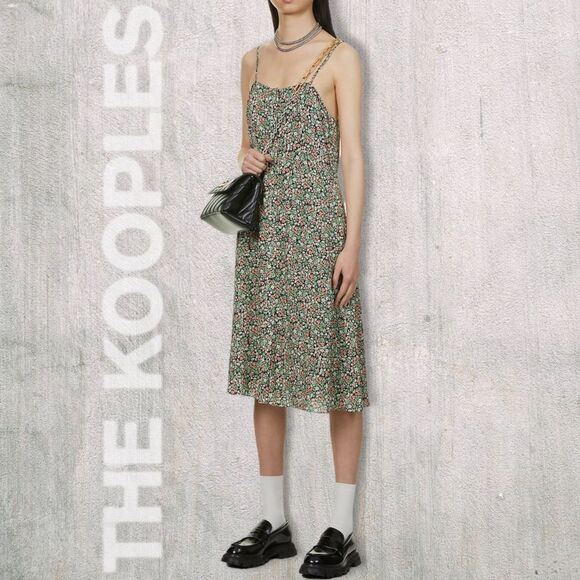 THE KOOPLES **NWT** Floral Print Spaghetti Strap Crepe Midi Dress - Picture 1 of 6